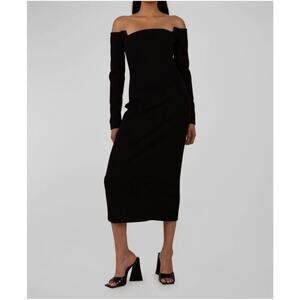 Misha Camilina Black Structured Off the Shoulder Long Sleeve Midi Dress Size 4